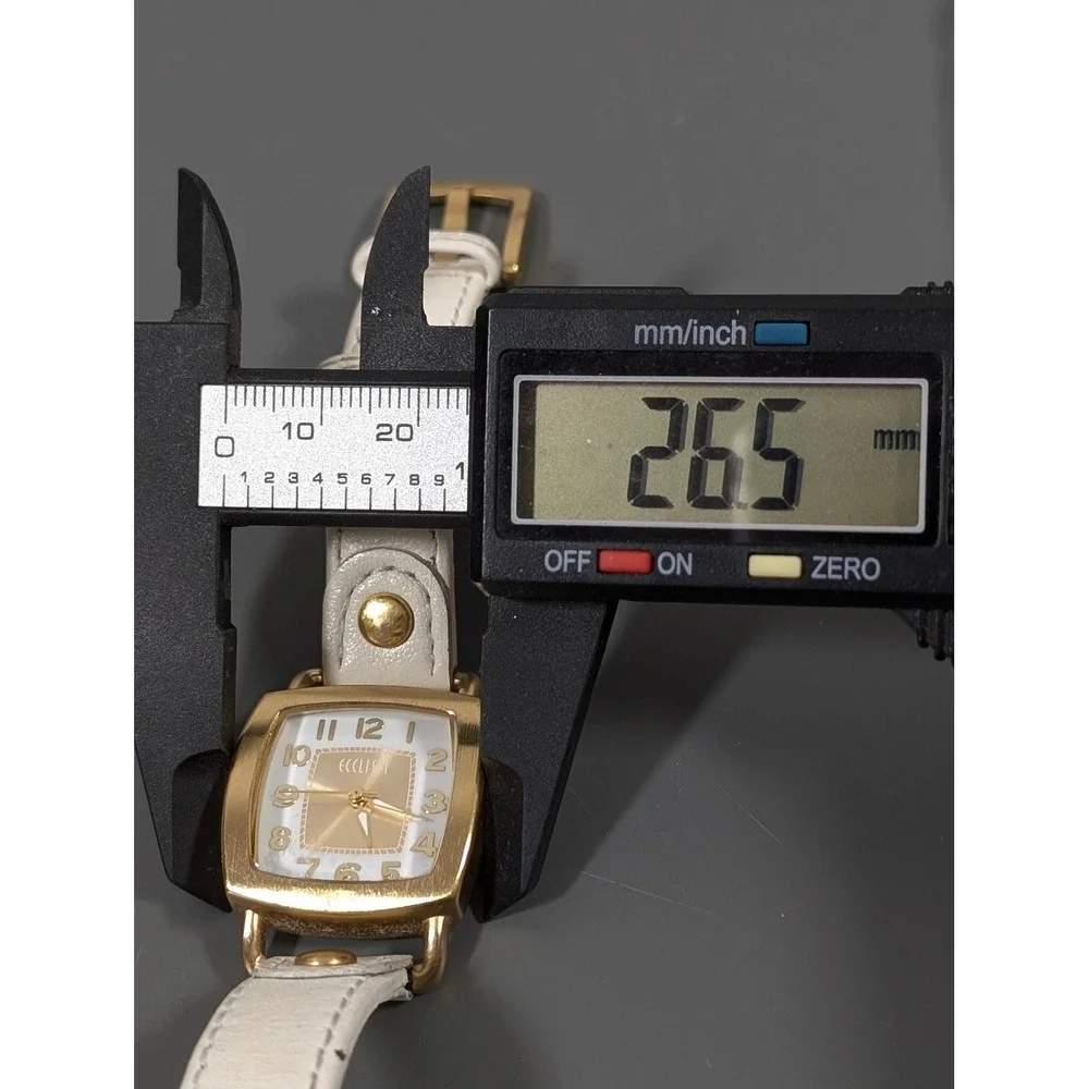 Ecclissi Womens White Leather Watch Gold Tone Square Minimalist‎ 7